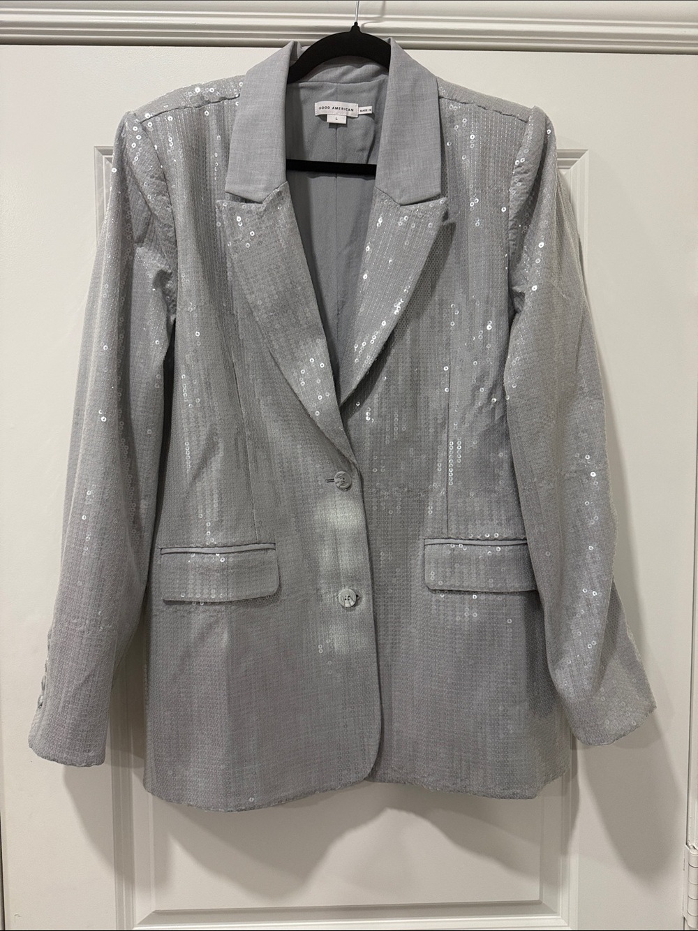 Good American Heather Grey Sequin Blazer Jacket Size Large NWT